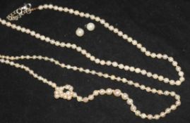 Two cultured pearl necklaces, one even strung and one graduated.