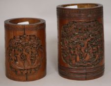 2 inscribed Chinese bamboo brush pots early 20th Century