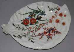 A Worcester Imari pattern leaf dish, c.1770-5, painted with prunus and other flowers, unmarked, 25.