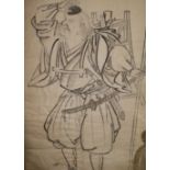 A 19thC Japanese school watercolour of a Samauri 75 x 49cm unfr