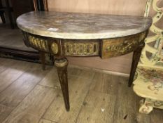 A Louis XVI style 'D' shaped marble topped console table, W.79cm H.49cm