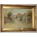 George Oyston watercolour, A Yorkshire Village 1911, signed, 50 x 74cm