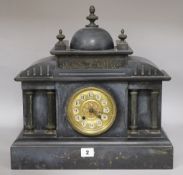 French enamel black marble 8 day mantel clock