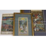 4 Persian gouache miniatures, framed and glazed Largest 20 x 11cm