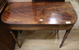 A Regency mahogany card table, 92cm wide