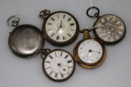 A George III gilt metal pair cased pocket watch by Finch & Bradley, Halifax and four other pocket