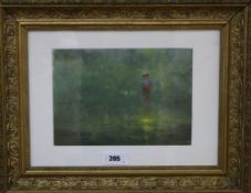 Mary Clarke, pastel of a boy fishing, 19 x 27cm