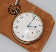 A 1930's 9ct gold keyless lever pocket watch.
