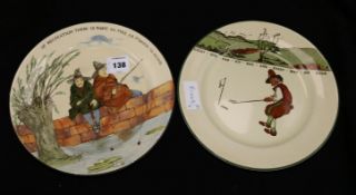 Two Doulton plates depicting golfing and fishing scenes
