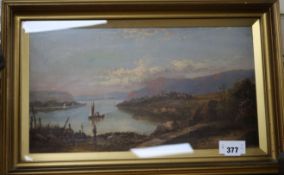 Late 19th century, oil on canvas, coastal landscape, scene, signed Collins, 26 x 45cm