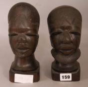Two Makonde ebony heads of a man and a woman