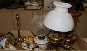 Three various oil lamps, etc