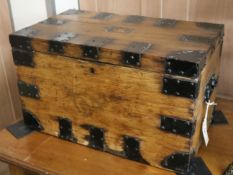 A small metal bound trunk, W.52cm