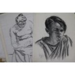 A folio of charcoal figure studies by Wyn Casbolt and Pascal de Souza, portrait of a boy 50 x