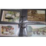Two postcard albums, Victorian stamps and loose postcards