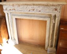 A Georgian style pine fire surround, with distressed simulated marble paint work, W.167cm H.132cm