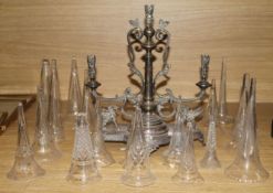 A silver plated and glass epergne