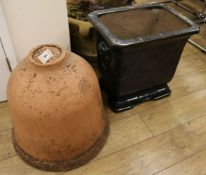 A glazed stoneware planter and a terracotta rhubarb forcer and cover, H.55cm planter