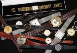 An early 20th century 9ct gold wrist watch and twelve later assorted wrist watches.