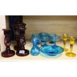 Ruby glass, Venetian, champagne glasses, candlesticks etc