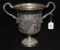 A silver plated two handled wine cooler