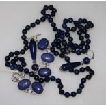 A Lapis Lazuli bracelet, necklace and pair of drop earrings.