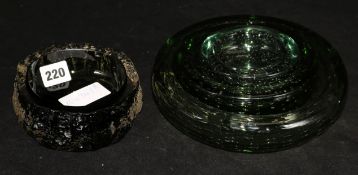 Two Whitefriars glass ashtrays, concentric bubbles and bark design