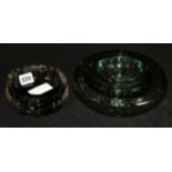 Two Whitefriars glass ashtrays, concentric bubbles and bark design