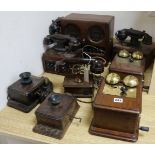 A collection of early telephones