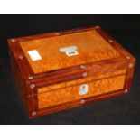 A burr walnut and mother of pearl inlaid sewing box