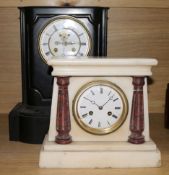A black marble slate clock and a white marble clock