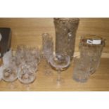 A set of eight Stuart 'fuschia pattern' glass goblets and sundry cut glassware