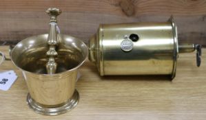 A brass Spitjack and a pestle and mortar
