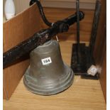 A school-type bell, numbered '17', on cast iron suspension bar with a pair of brackets for wall