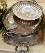 Four assorted plated trays and a fluted dish and quantity of assorted other plated wares