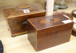 Shell inlaid tea caddy and another
