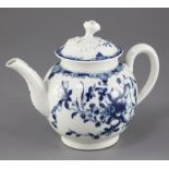 A Worcester Mansfield pattern globular teapot and cover, c.1765, open crescent mark to base,