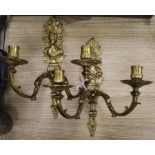 A pair of late 19th century ormolu wall lights, height 30cm