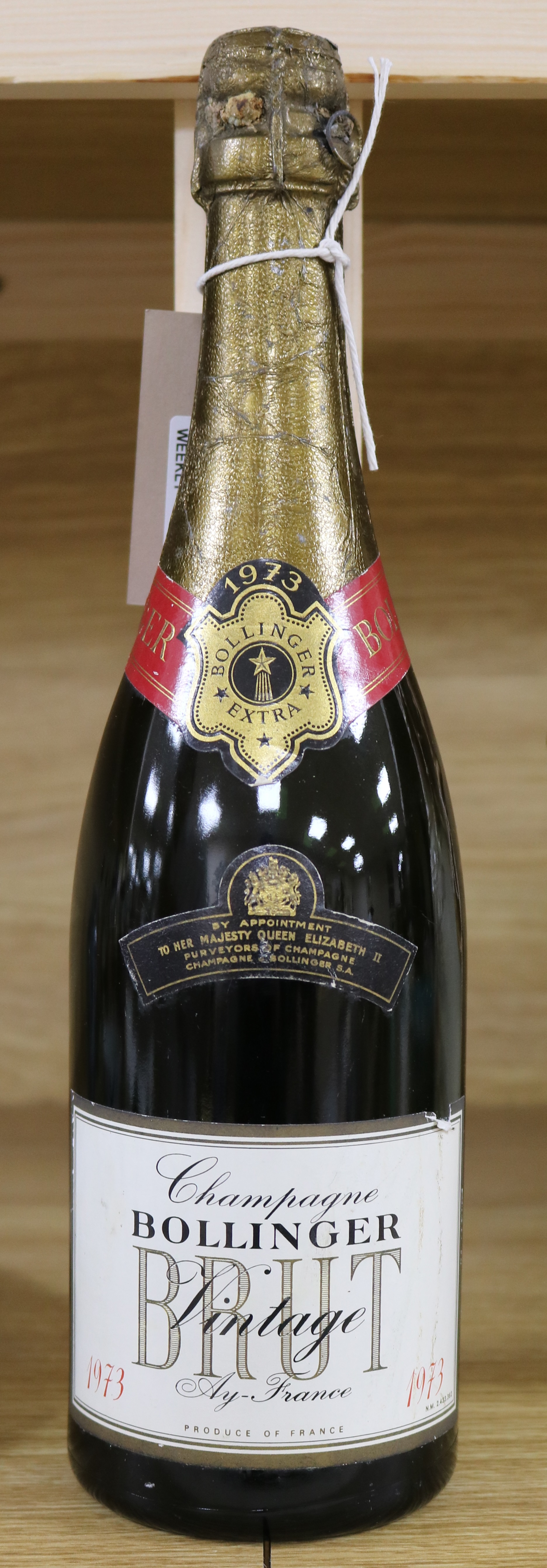 One bottle of Bollinger vintage champagne, 1973.