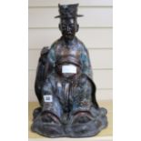 A chinese bronze and champleve figure of a seated Nobleman, height 42cm