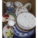 A Moorcroft vase, decorative cups and saucers and blue and white pottery