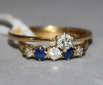 An 18ct gold, sapphire and diamond ring and an 18ct gold solitaire diamond ring.