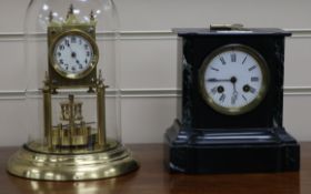 A 400 day timepiece and a Victorian marble mantel clock