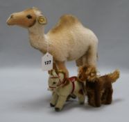 A Steiff camel, a Steiff 1960's miniature pony and an Irish Setter, all with button in ear
