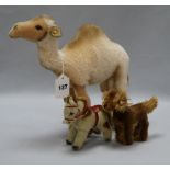 A Steiff camel, a Steiff 1960's miniature pony and an Irish Setter, all with button in ear