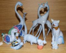 Eight assorted Herend porcelain animal models, largest 7.75in.