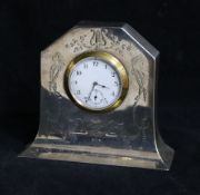 An early 20th century silver cased mantel timepiece, 11.5cm.