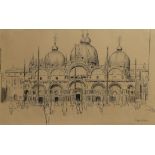 Clifford Hall (1904-1973), pen, ink, wash and pencil, St Mark's Basilica, Venice, signed and