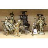 A collection of six assorted Chinese brass figures