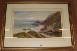 George Henry Jenkins (1843-1919), watercolour, Cornish coastal scene, signed, 30 x 50cm